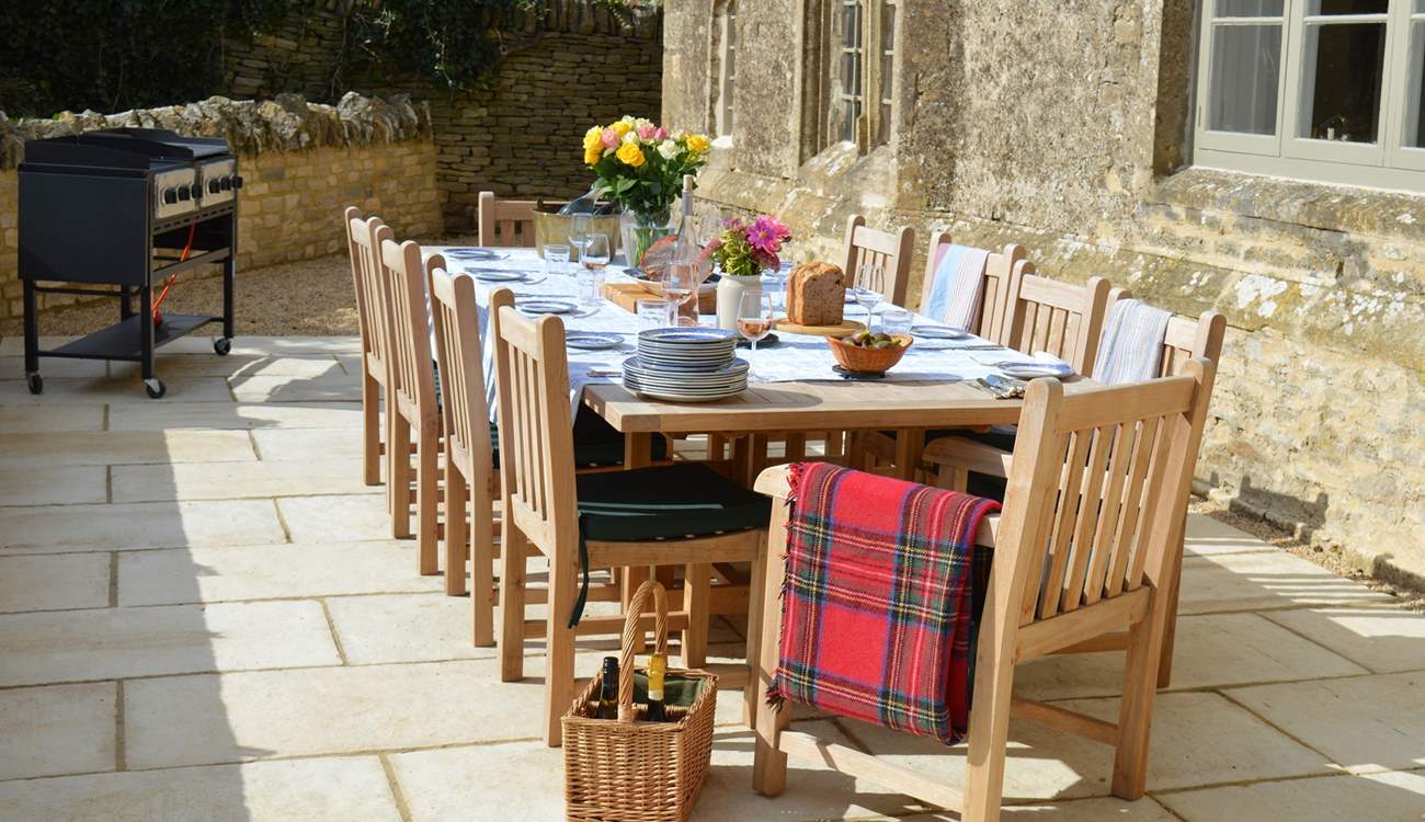 The outside dining-area is the perfect place to enjoy a feast with your family and friends.