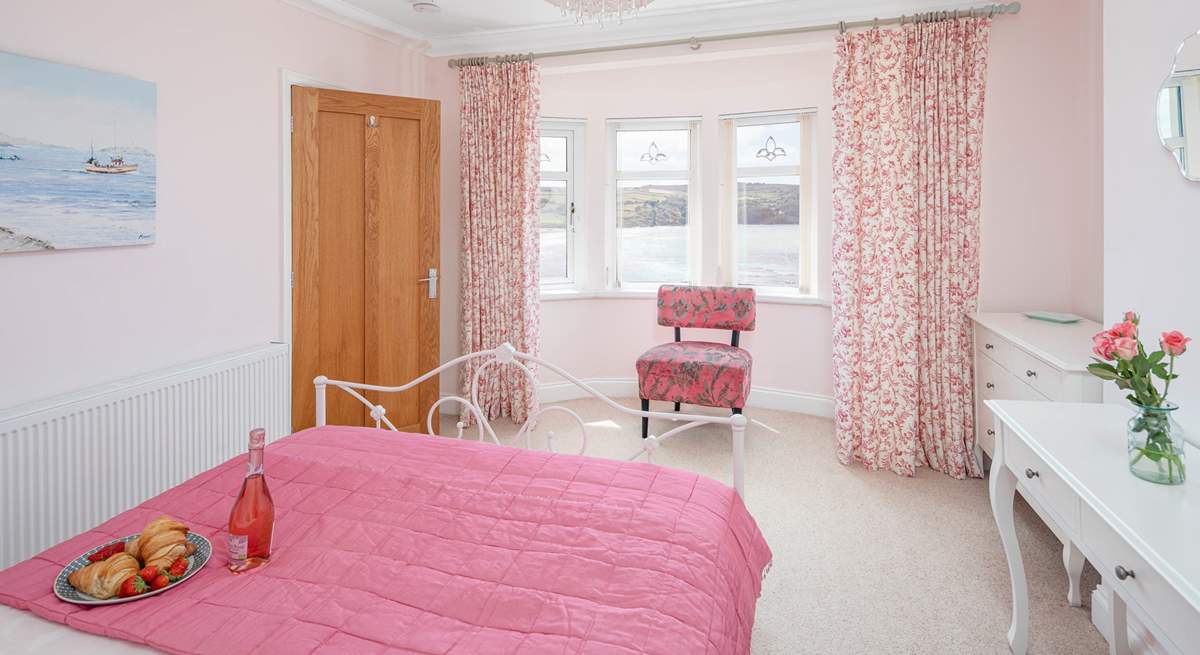 Pretty pink room with stunning sea views. 