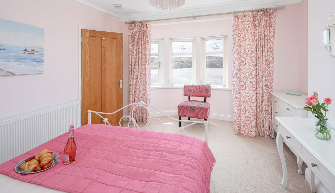Pretty pink room with stunning sea views. 