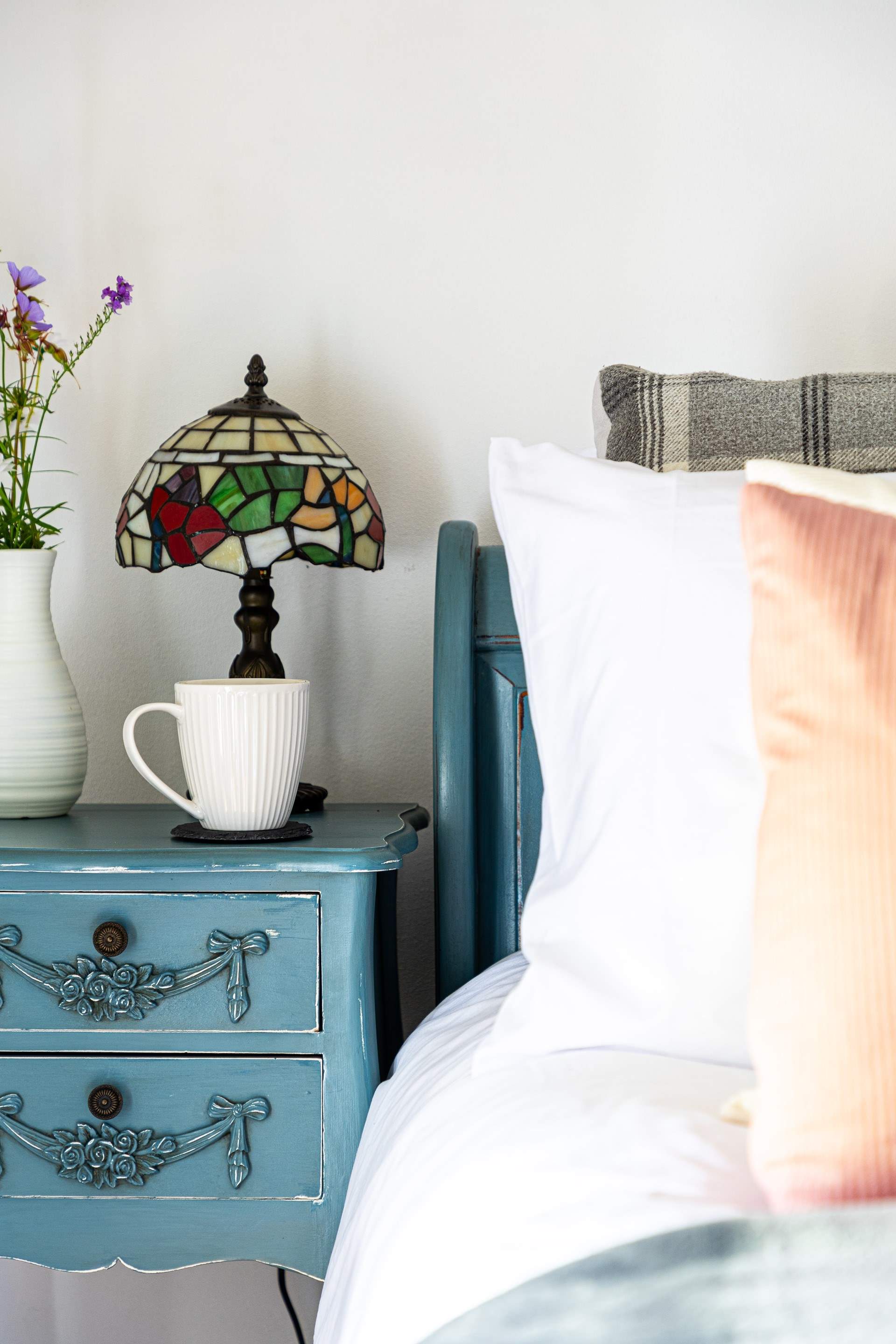 Gorgeous muted tones create a calming room.