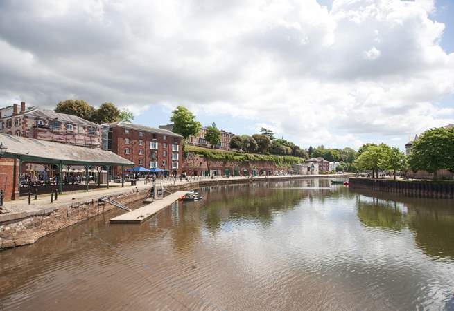 The quayside at Exeter has riverside restaurants and walks.