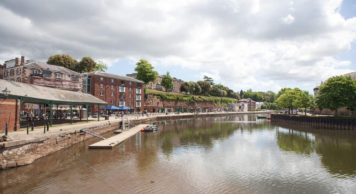 The quayside at Exeter has riverside restaurants and walks.