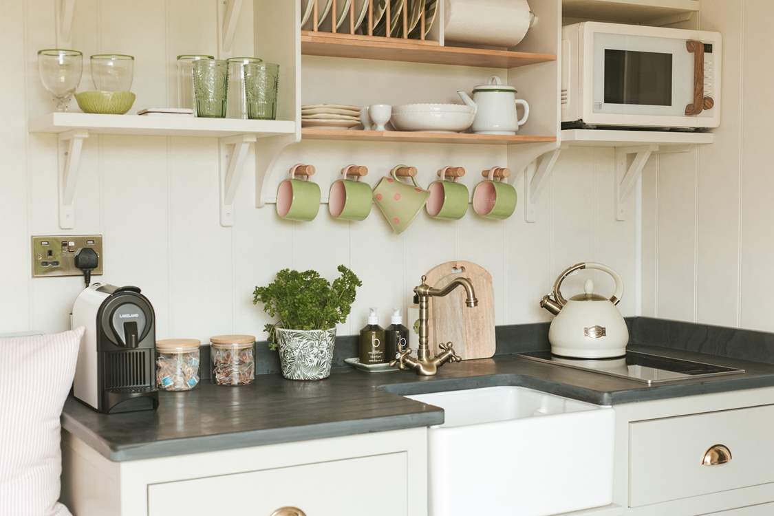 The kitchen is well-equipped at this heavenly hideaway.