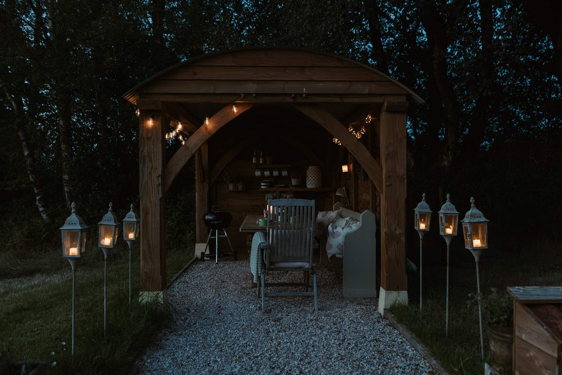 The fairy lights around the garden area means the evening will last longer.