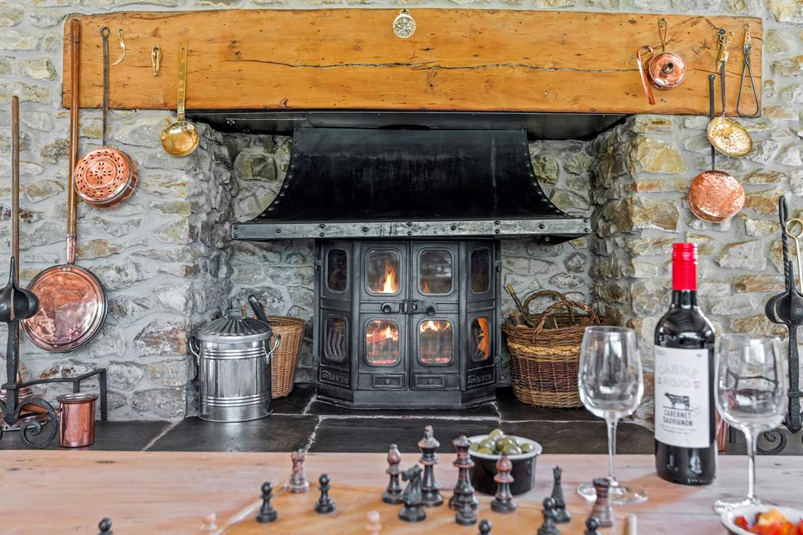 The magnificent wood-burner complements any evening.