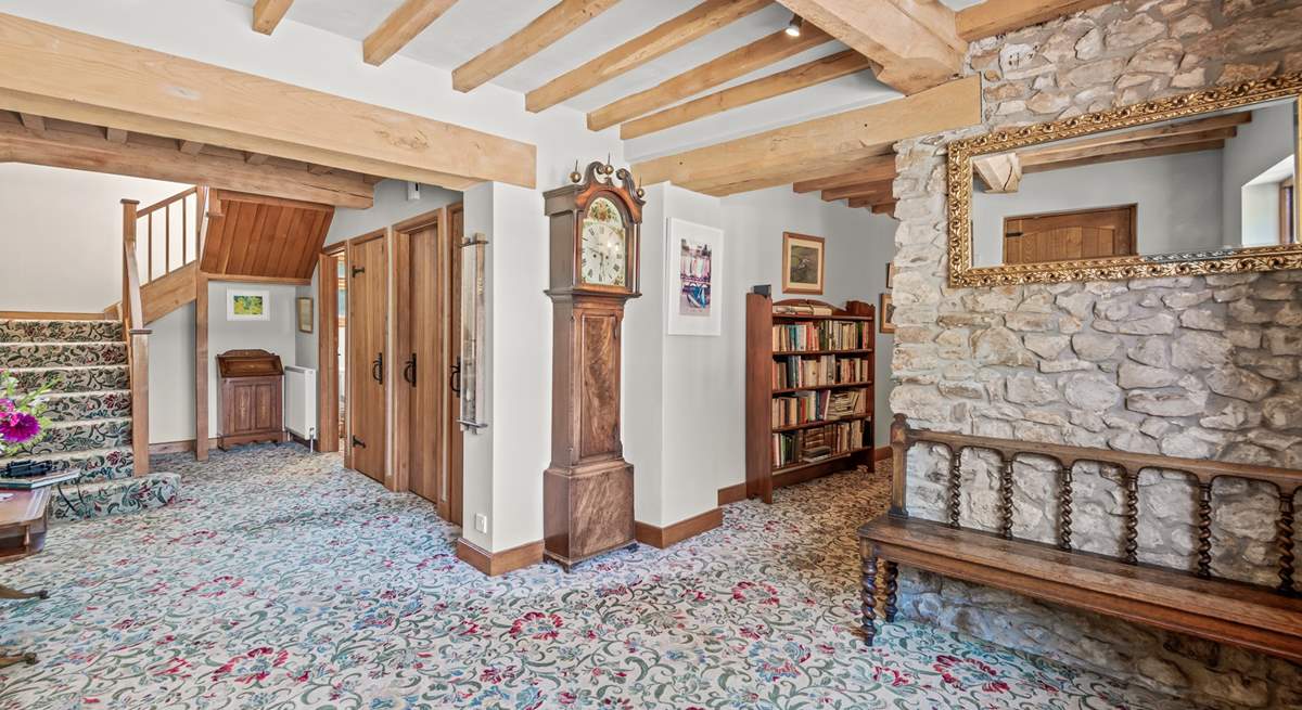 Back inside Lexhayne Mill, the stairs to the first floor bedrooms lead from the grand entrance hall.