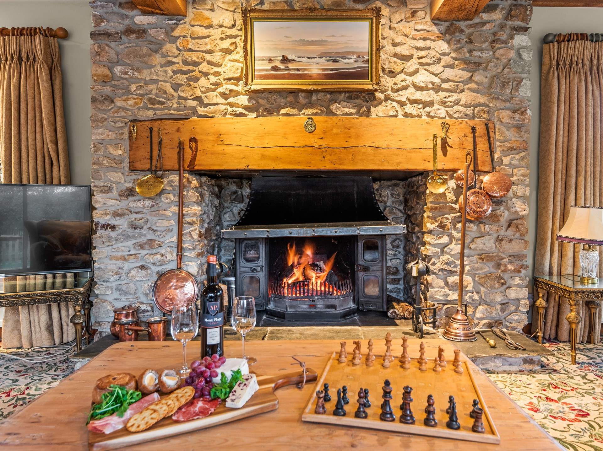 The magnificent wood-burner complements any evening.