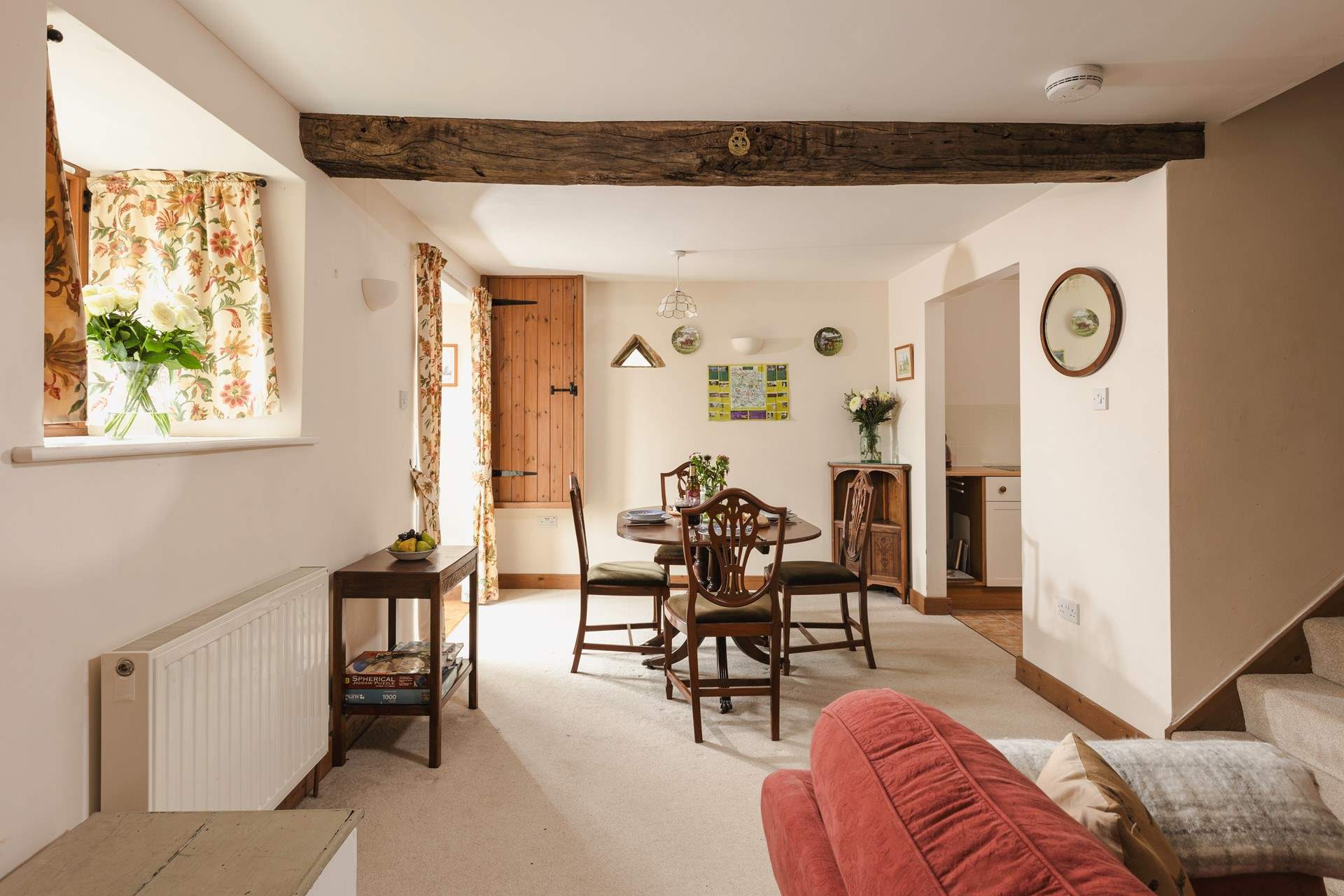 Original exposed beams provide a cosy atmosphere.