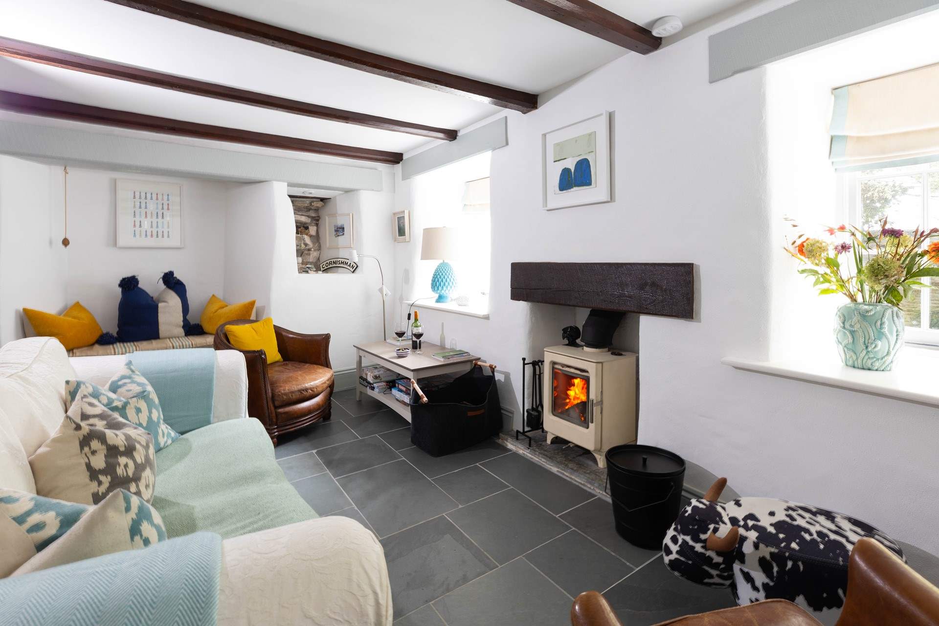 The warming wood-burner will keep you warm during out-of-season breaks. 