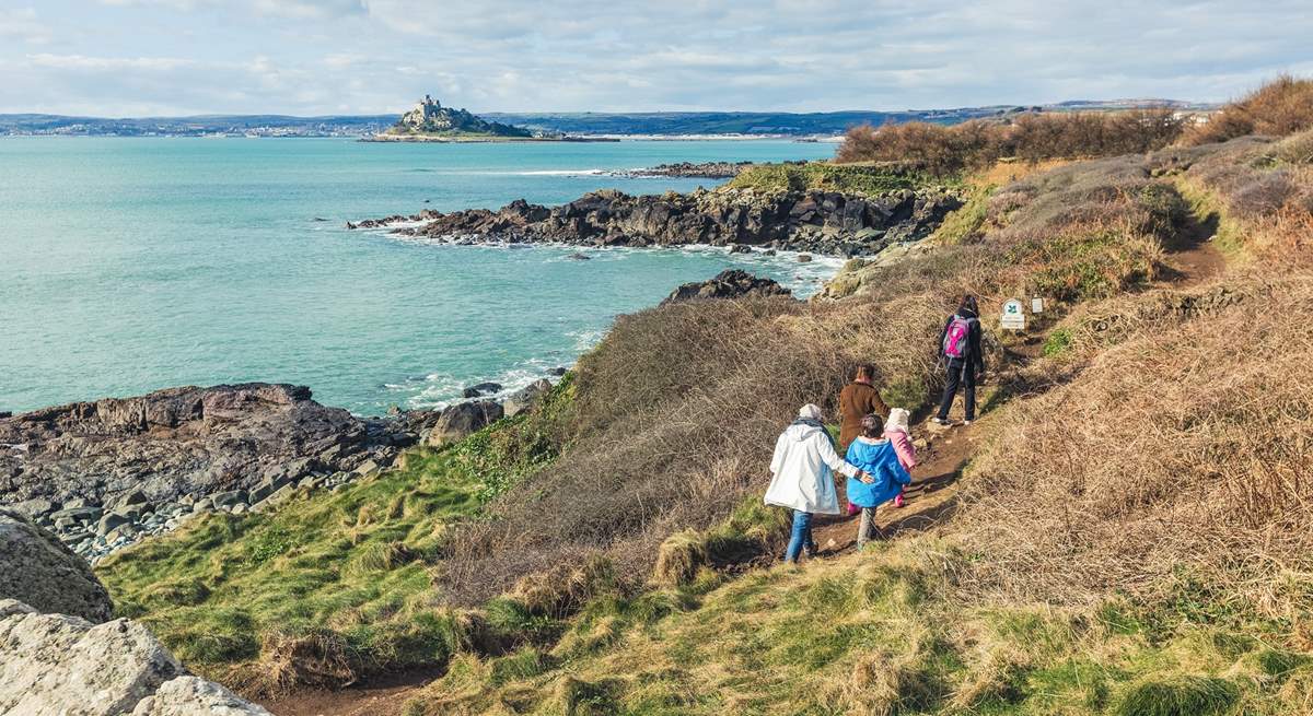 Coastal walks are breathtaking in west Cornwall, here you can see St Michael's Mount in the distance.