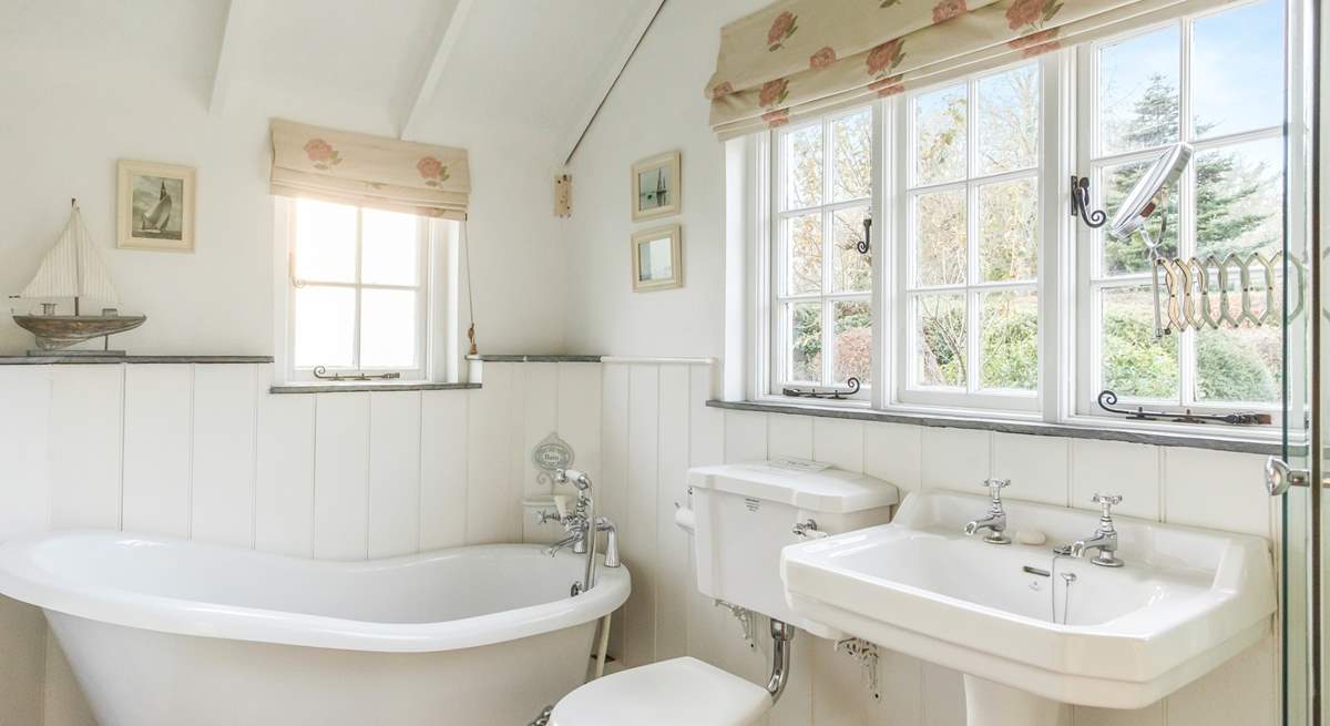 The family bathroom has a fabulous free-standing tub. 