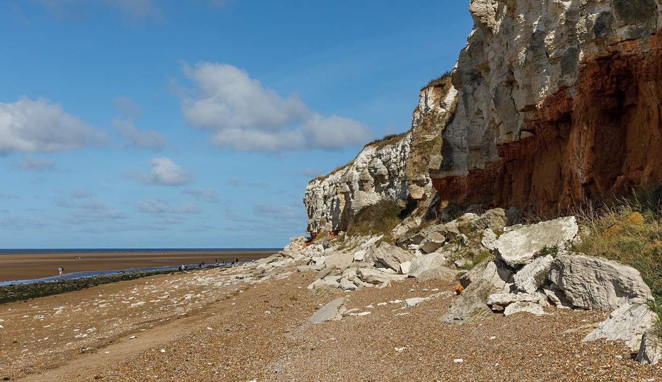 The iconic stripy cliffs in Hunstanton , a lovely walk at low tide to neighbouring Old Hunstanton..