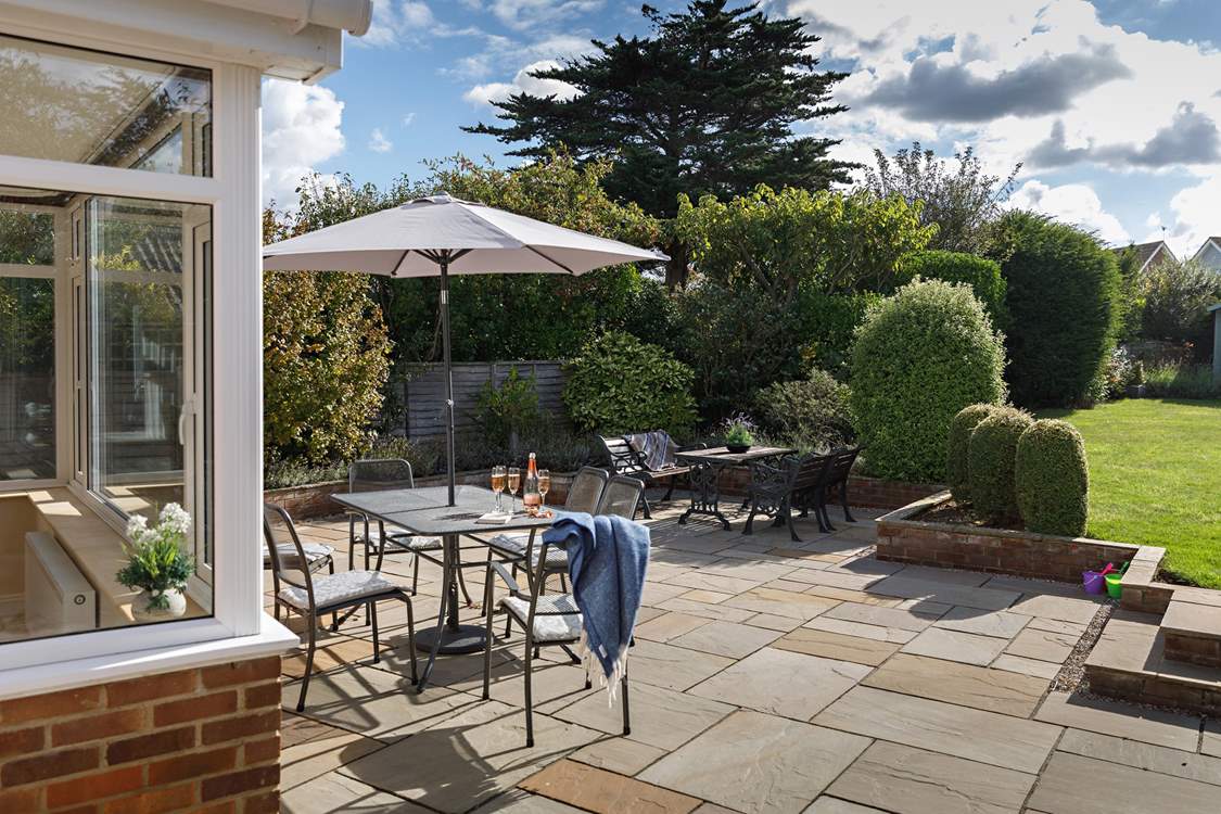 The large patio has oodles of space for all.