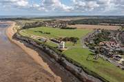 Aerial views of the iconic stripy and coastline and Old Hunstanton beach.