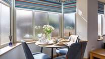 The opaque windows ensure privacy. 