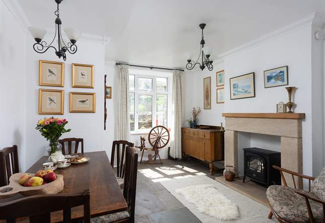 Admire the fantastic stone floor in the dining-room.