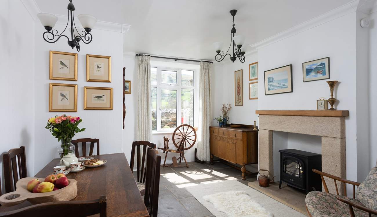 Admire the fantastic stone floor in the dining-room.