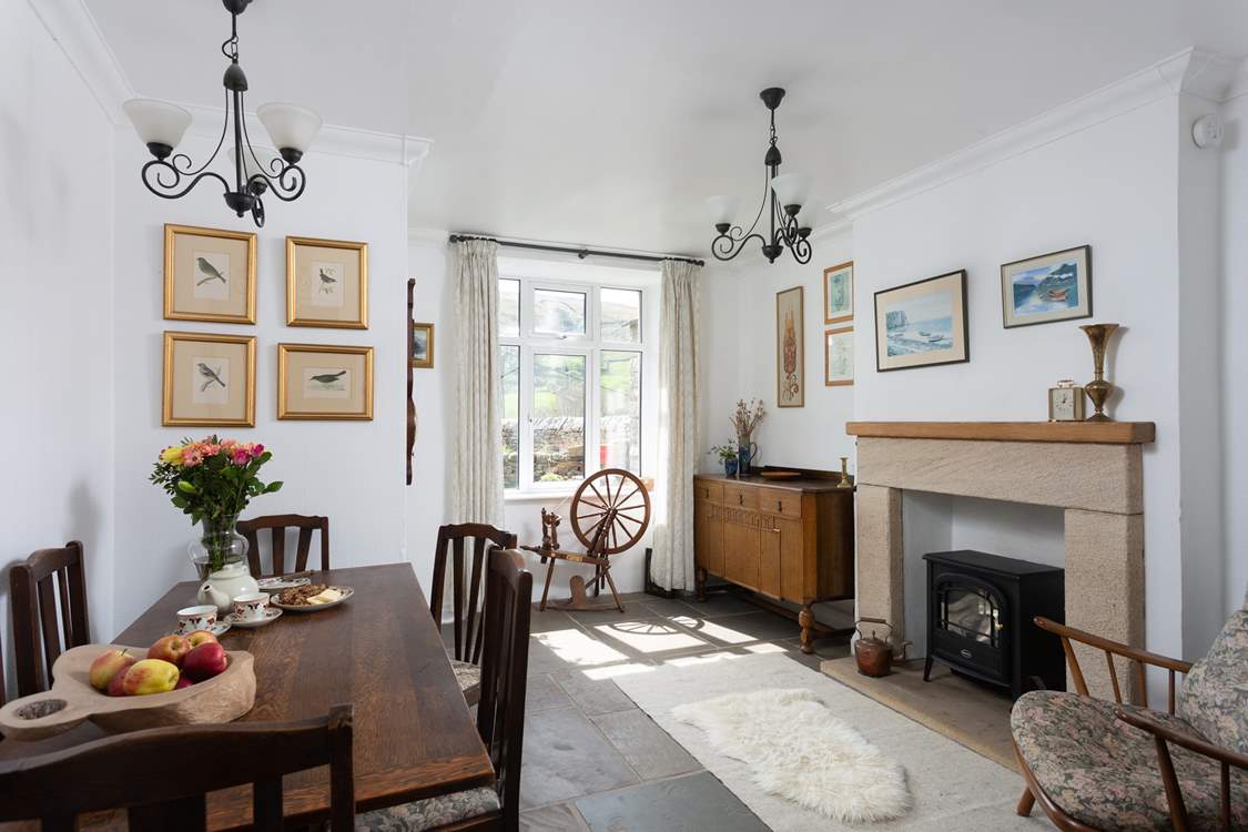 Admire the fantastic stone floor in the dining-room.