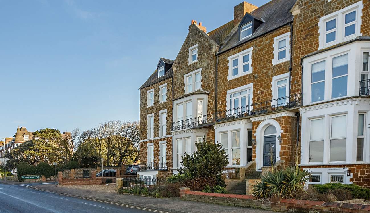 The Garden Flat is situated on the lower ground floor to the left side of the building, facing the sea front and promenade.