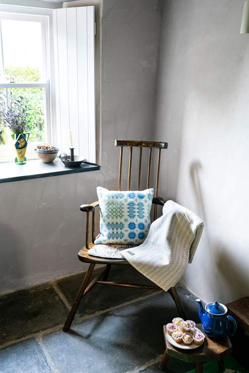 Gorgeous Welsh woollen furnishings adorn the cottage.