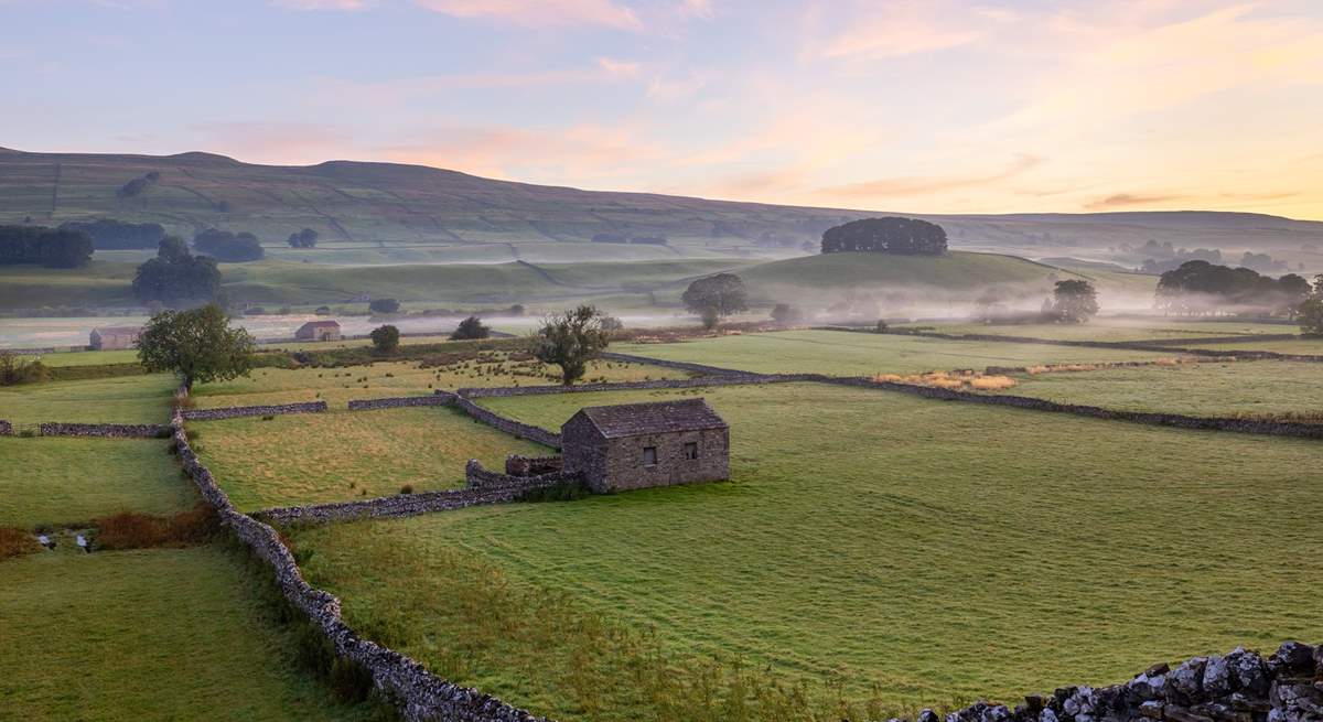 Experience a misty morning in the Yorkshire Dales.