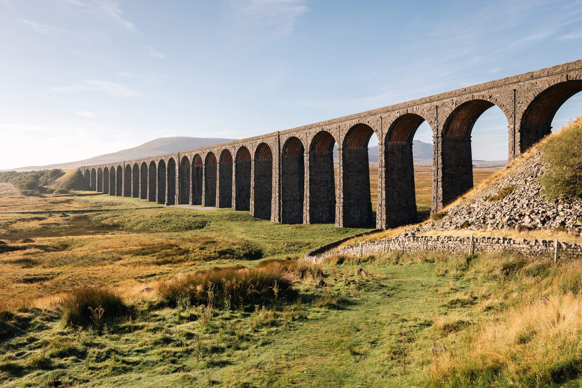 While driving over the hills catch a glimpse of the magnificent Ribblehead viaduct.