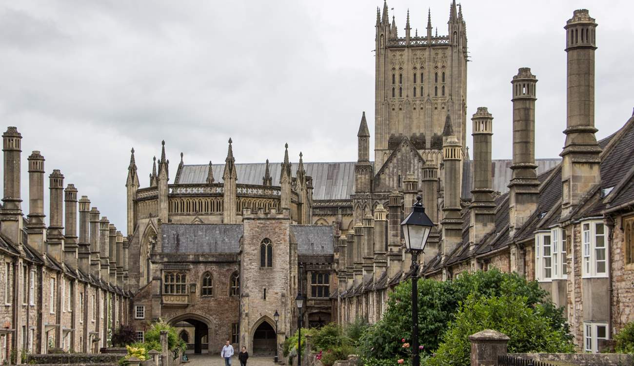 The beautiful cathedral in Wells dominates the skyline.
