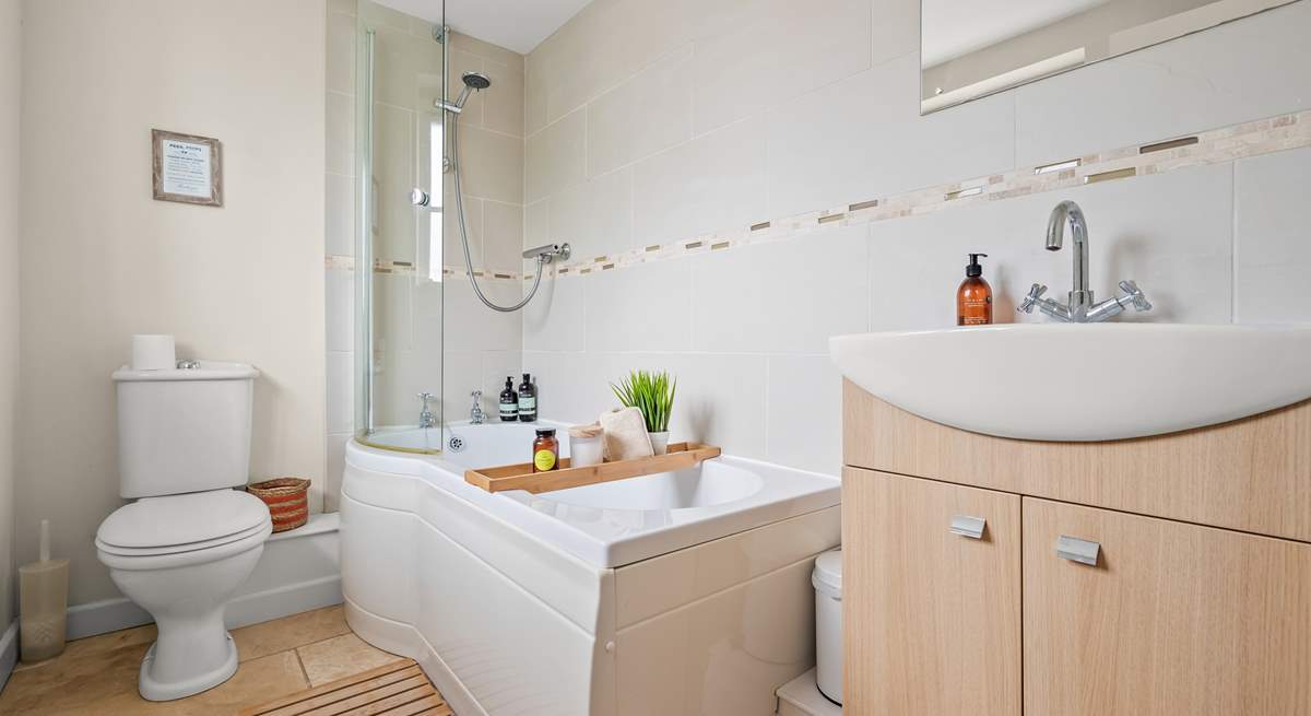 A soak in the tub in the family bathroom is the perfect way to rinse away the day's sand and sun cream.