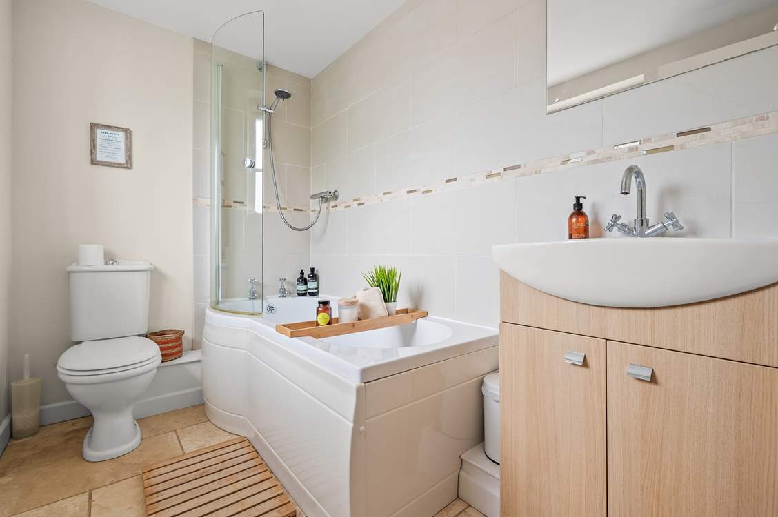 A soak in the tub in the family bathroom is the perfect way to rinse away the day's sand and sun cream.