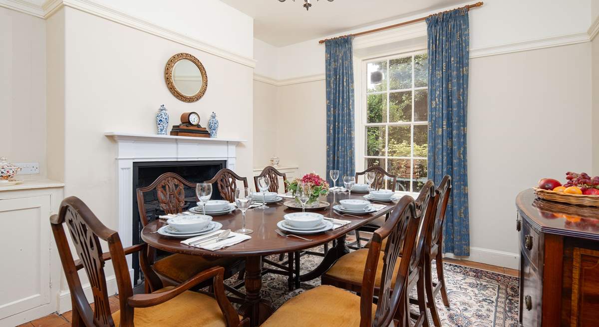 Gather round for some leisurely holiday meals in the elegant dining-room. 