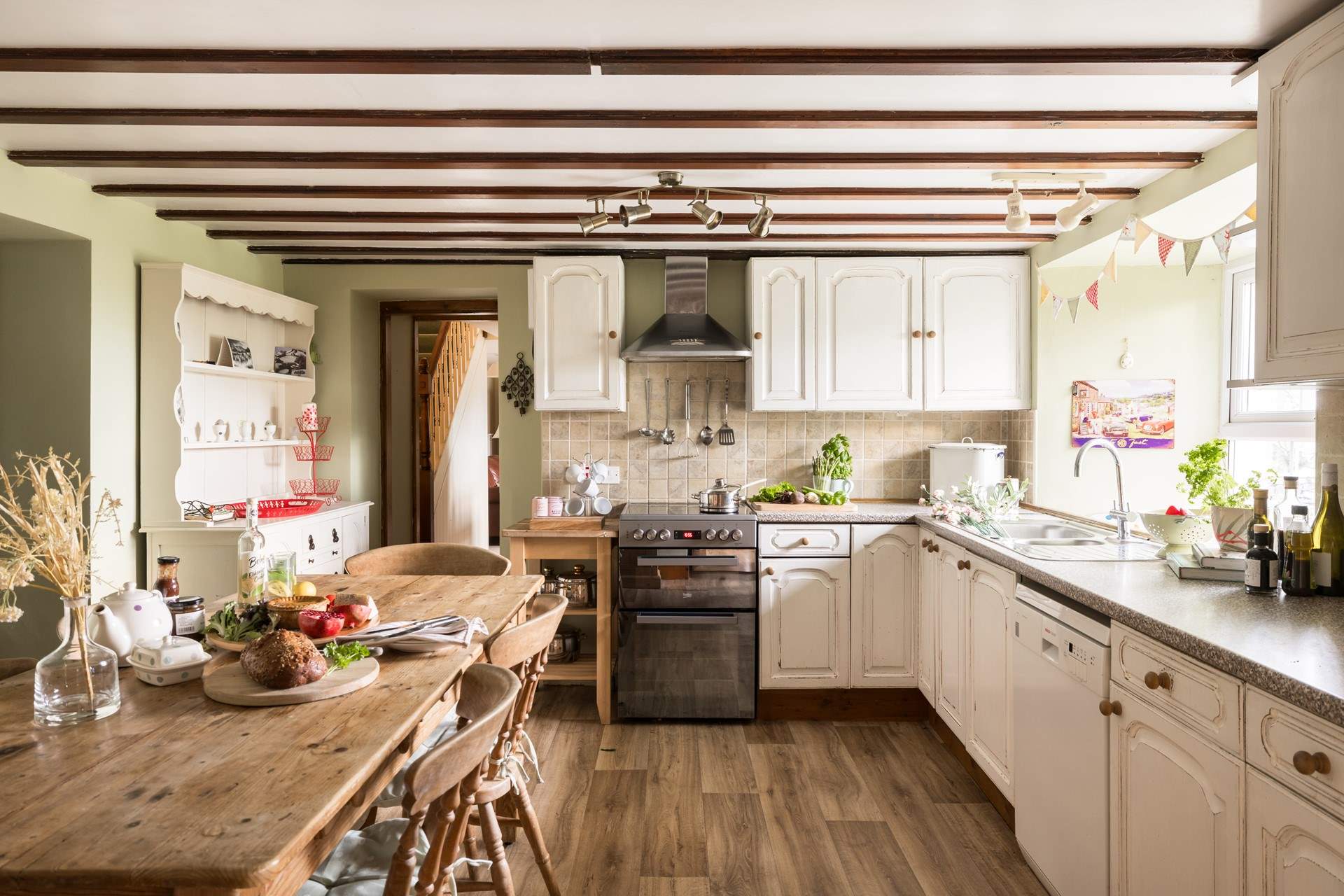Step into this rustic farmhouse kitchen.