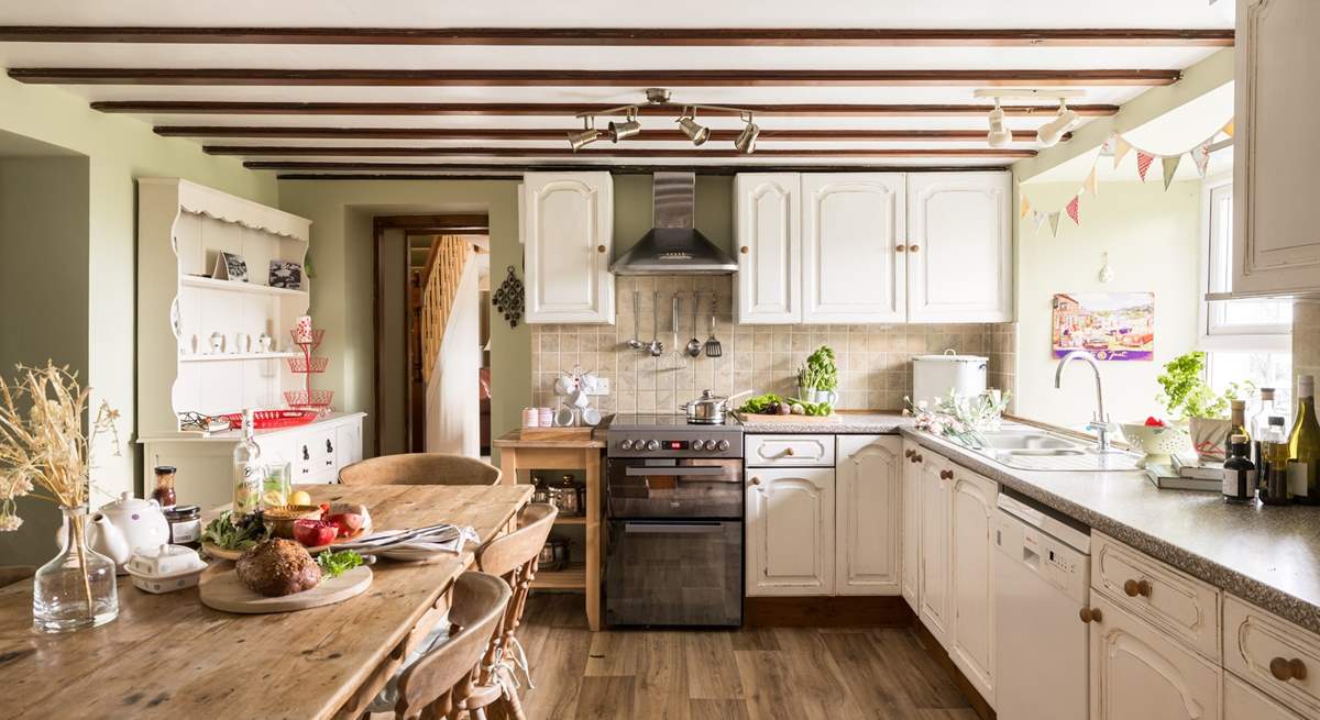 Step into this rustic farmhouse kitchen.