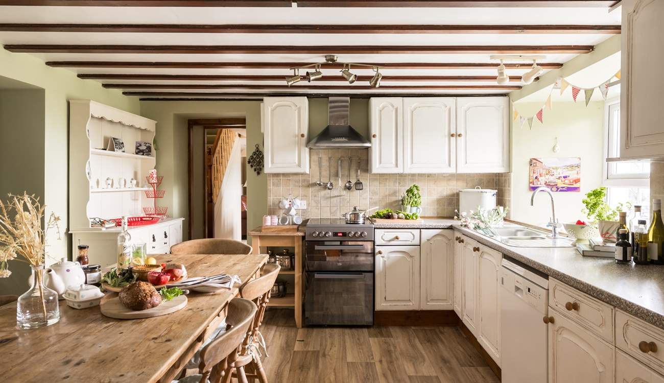 Step into this rustic farmhouse kitchen.