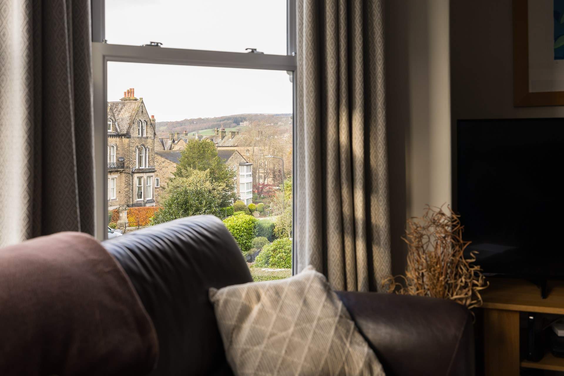 The views from the living-room are far reaching into the surrounding countryside.