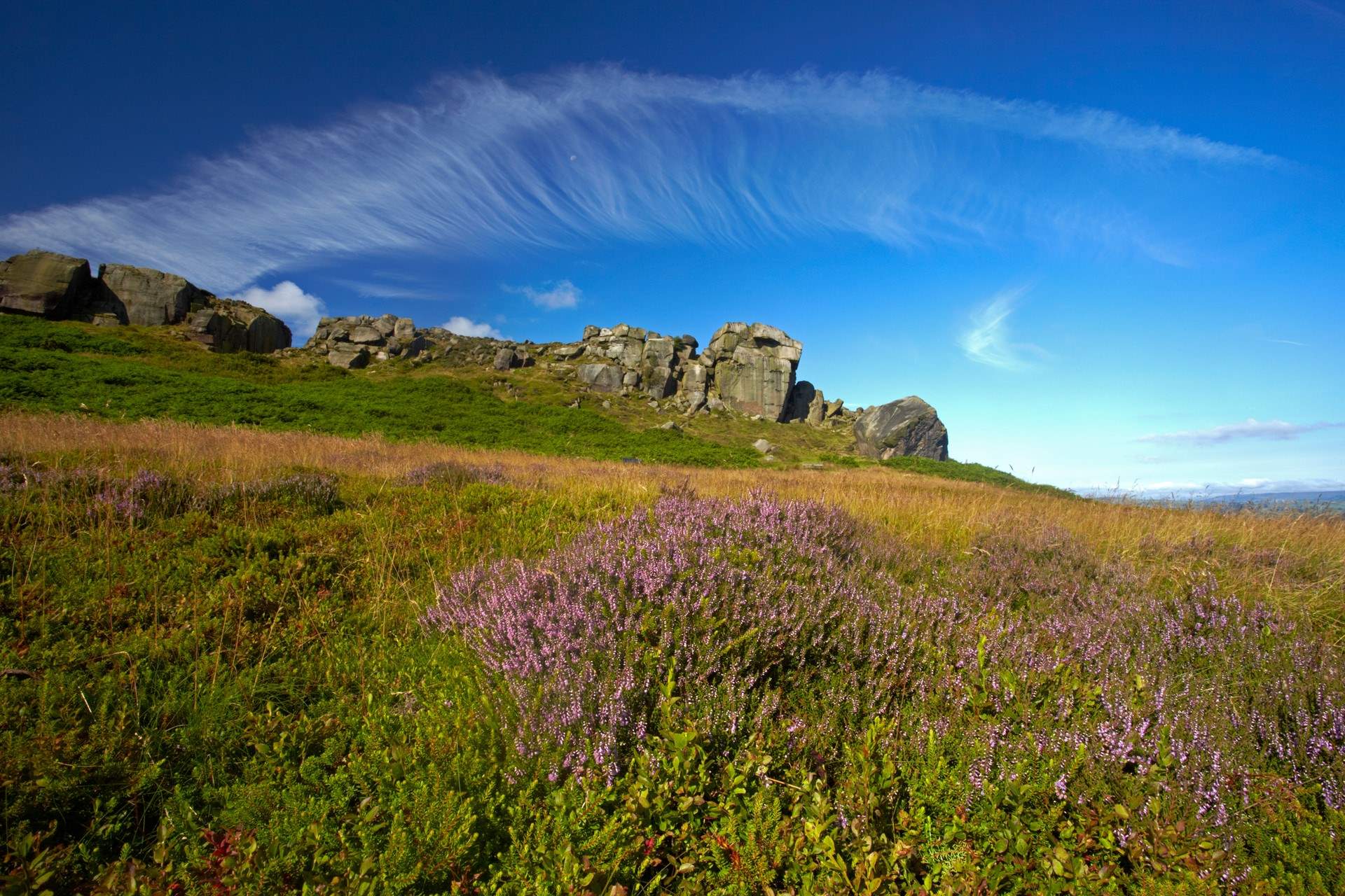 The Cow and Calf rocks sit high up on Ilkley Moor.