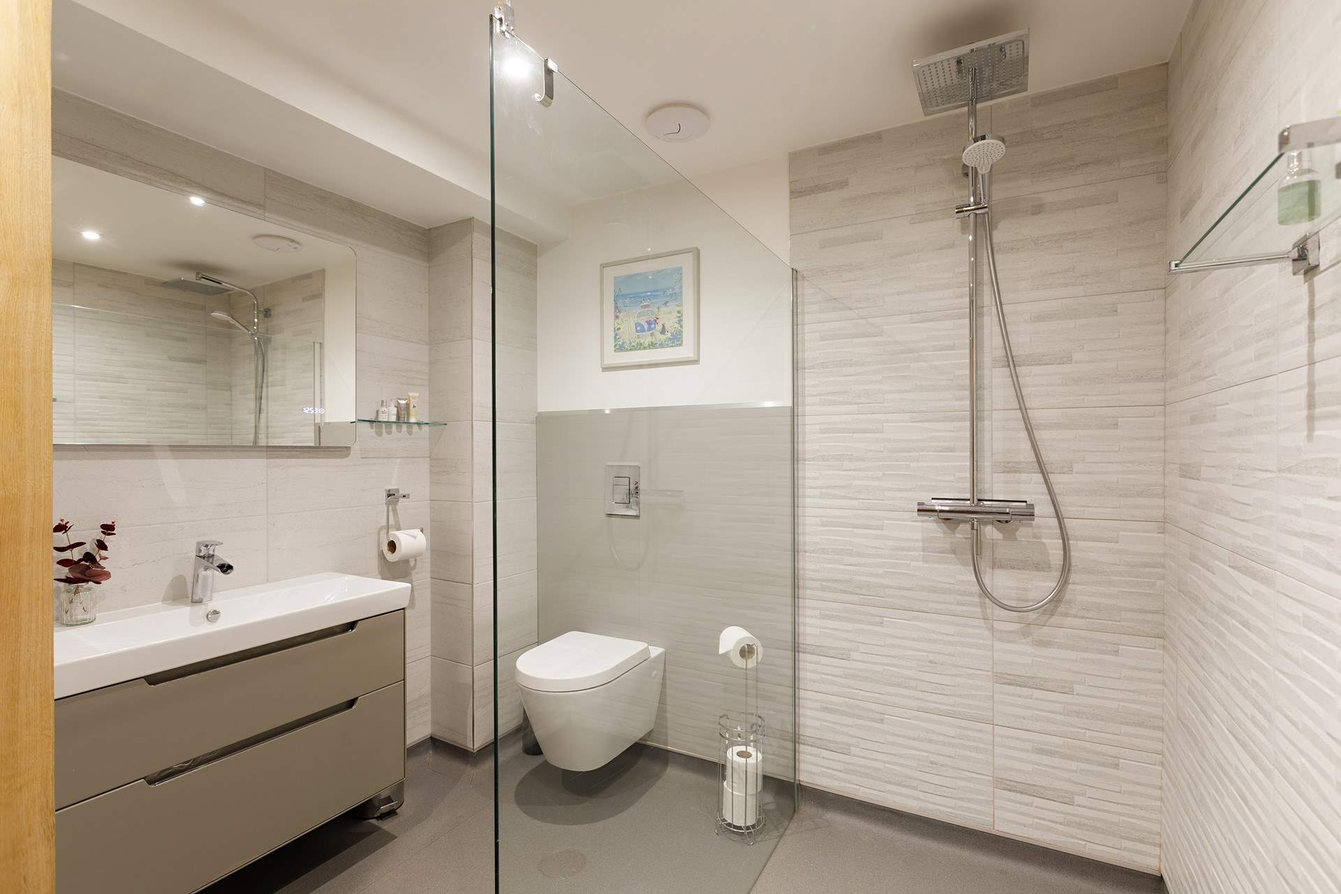 Opposite is the shower-room.