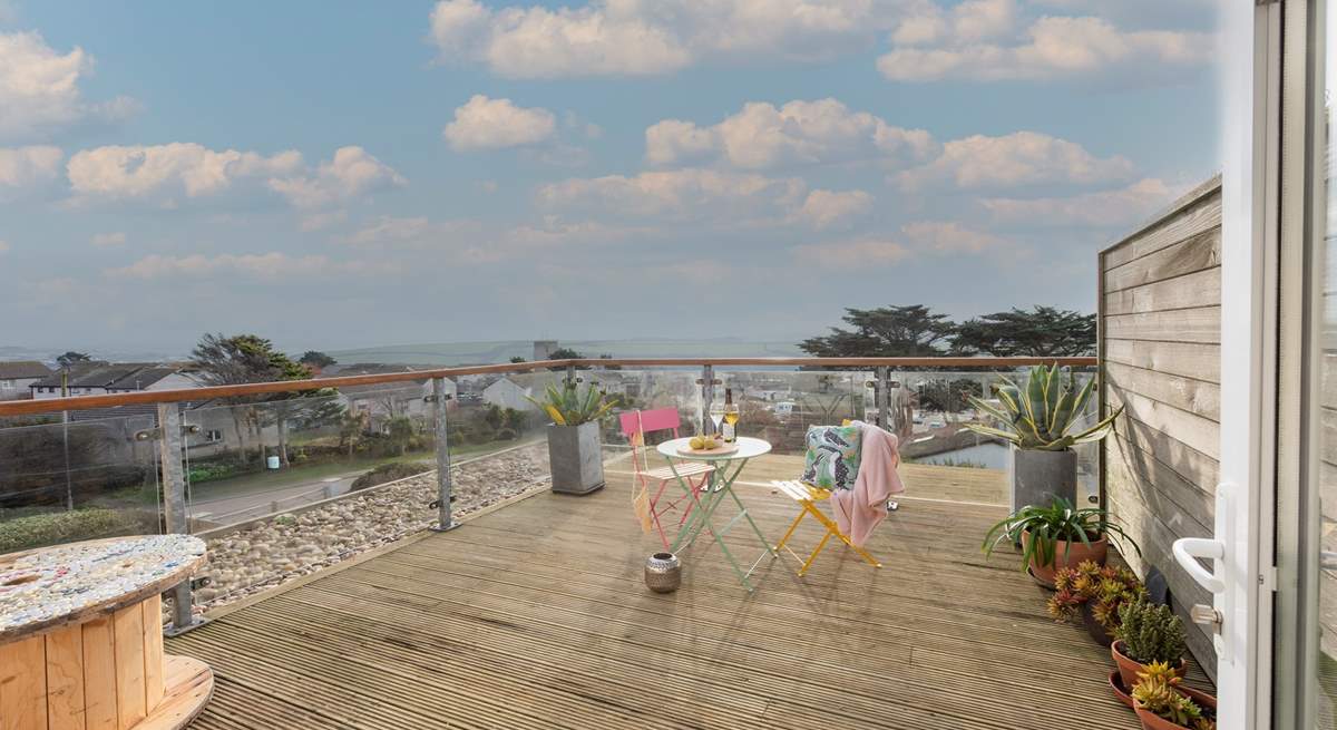 Enjoy long evenings on the sunny terrace overlooking the Cornish countryside. 