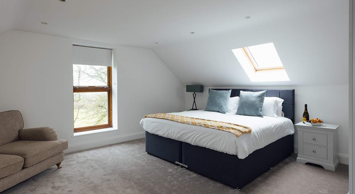 Bedroom 1, a beautiful principal bedroom with far reaching views. It can be set up as a king or twins, please let us know when booking. 