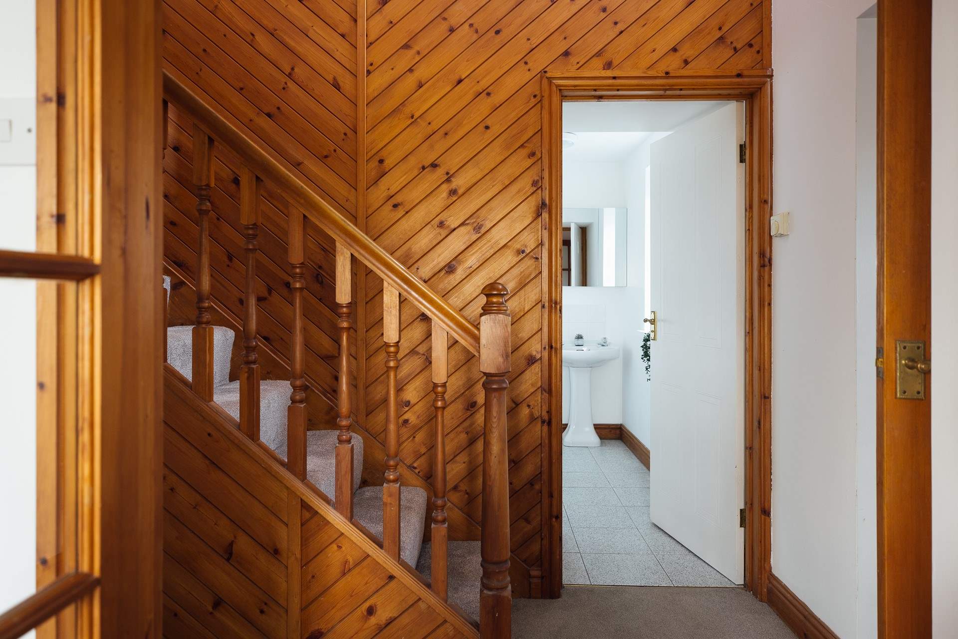 The three bedrooms are located on the first floor. 