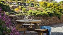 Take time out in the pretty garden. 