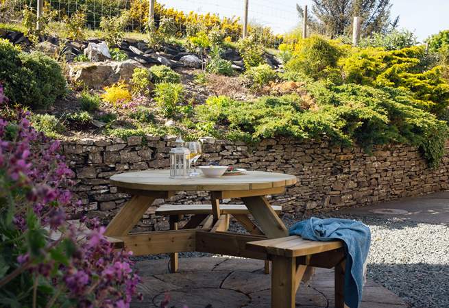 Take time out in the pretty garden. 