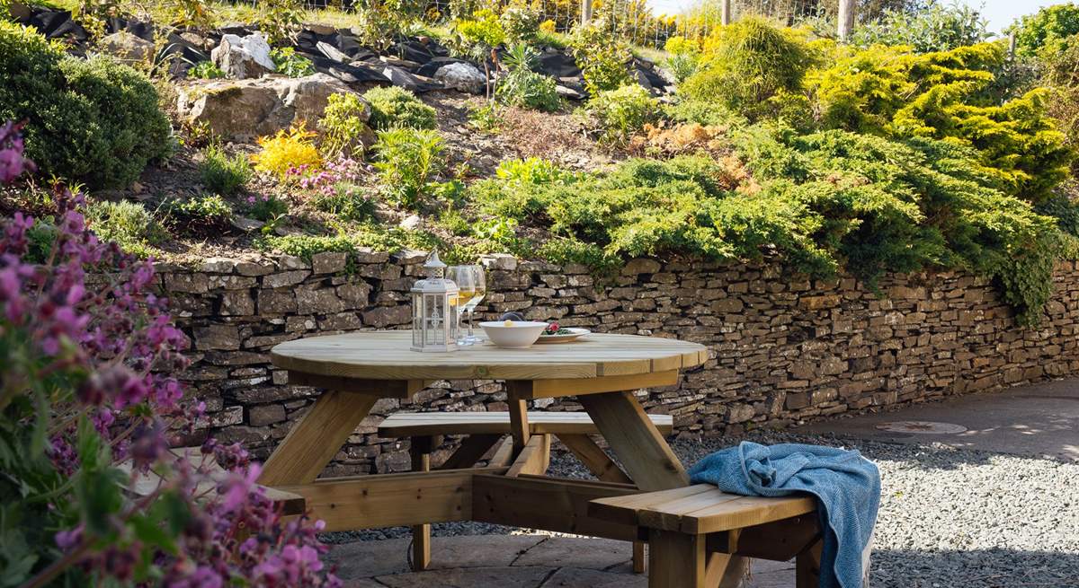 Take time out in the pretty garden. 