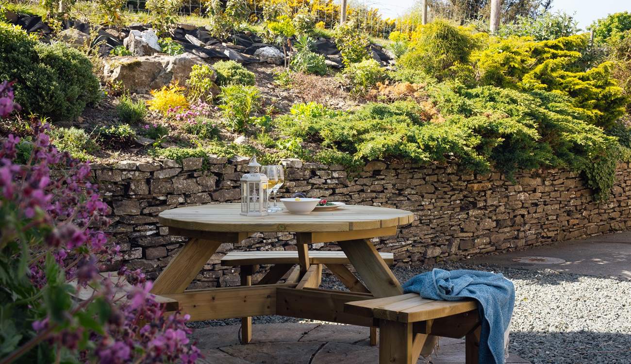 Take time out in the pretty garden. 