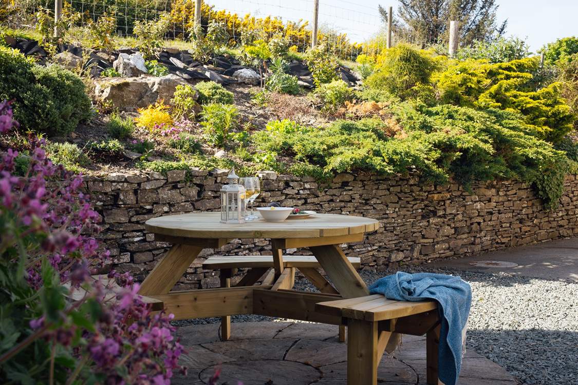 Take time out in the pretty garden.