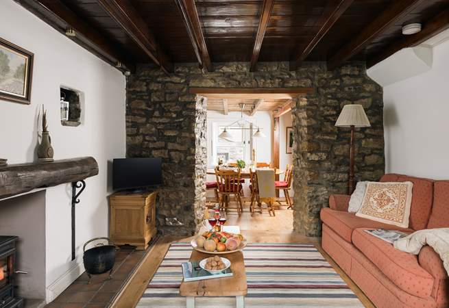 Admire the original stone walls and beams.