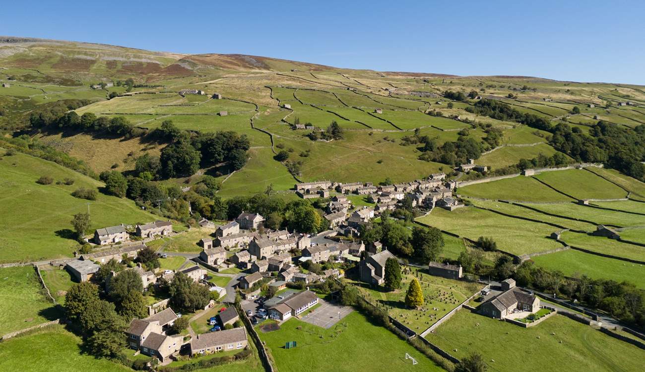 Gunnerside from above, a typical Yorkshire Dales village.