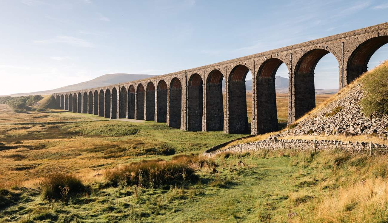 The amazing Ribblehead Viaduct stretching out over the countryside.