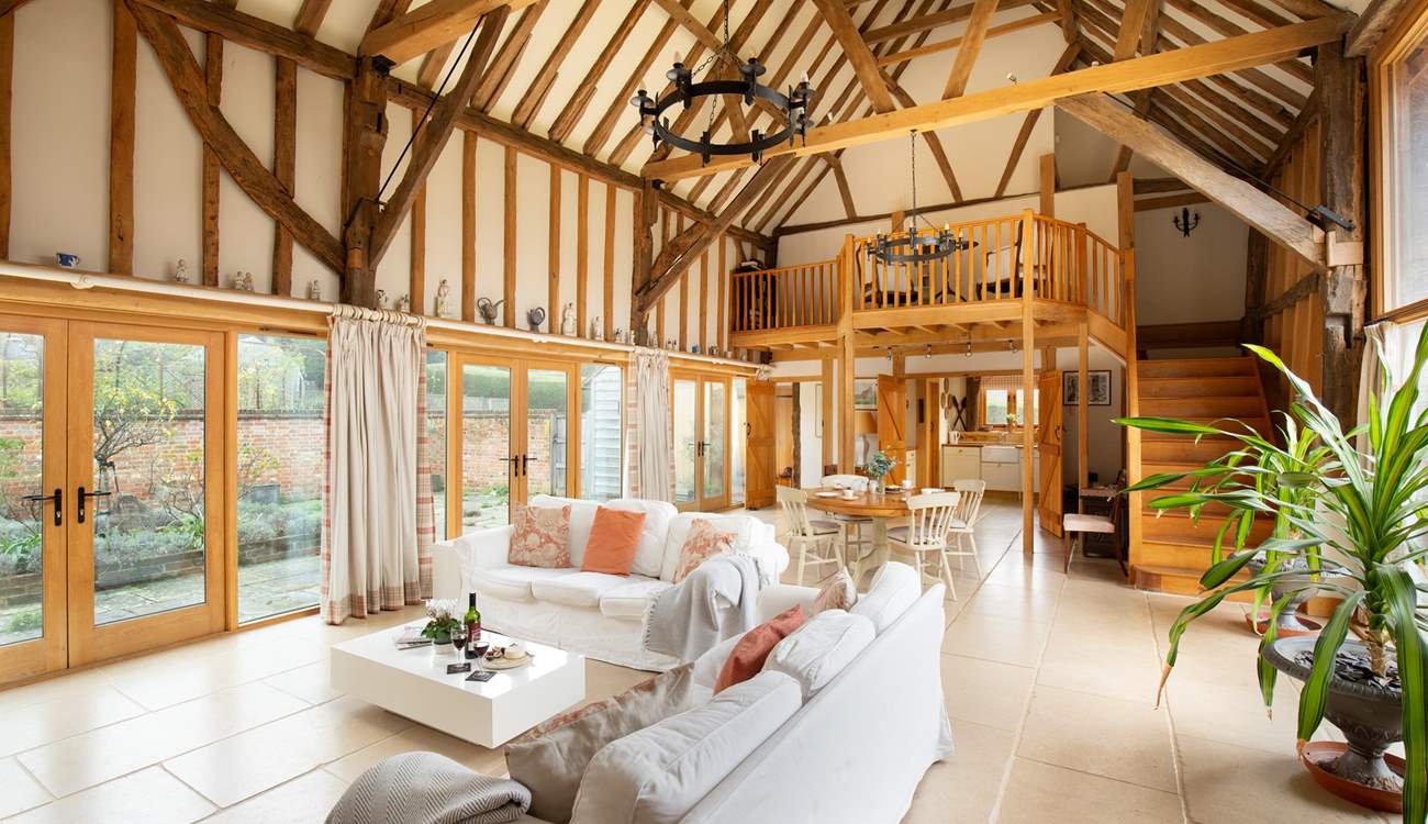 A spacious holiday barn with characterful beams add to its charm.  