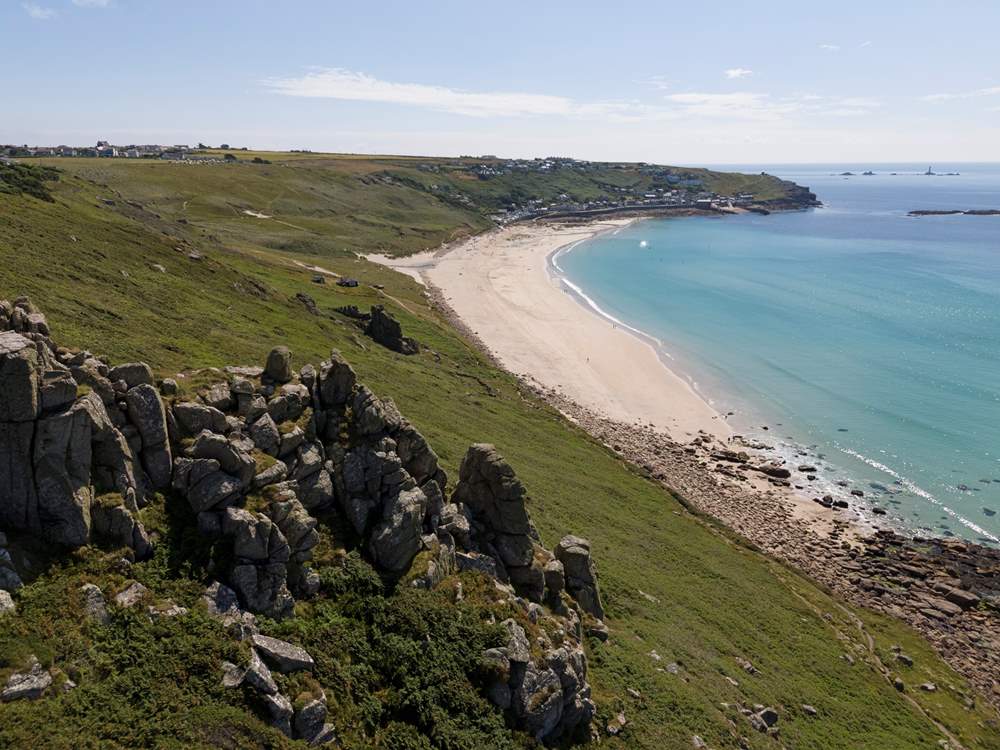 Stunning sandy Sennen cove, perfect for a day's surfing.