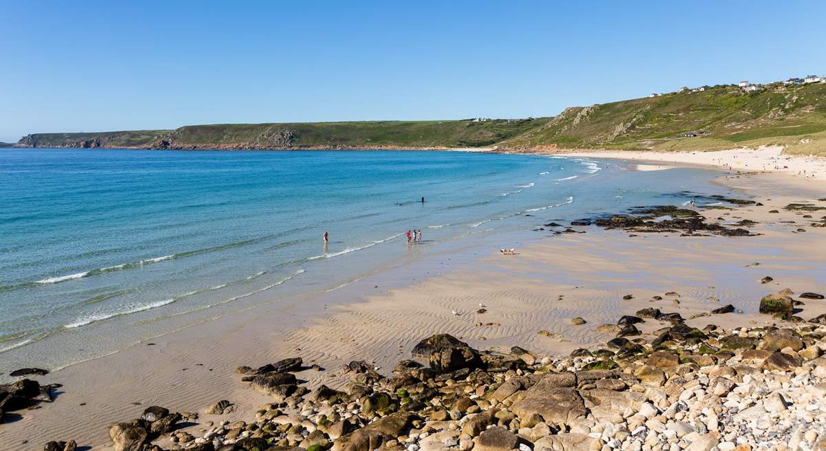 This is Sennen Cove with its turquoise waters and white sand, the perfect place to spend the day.